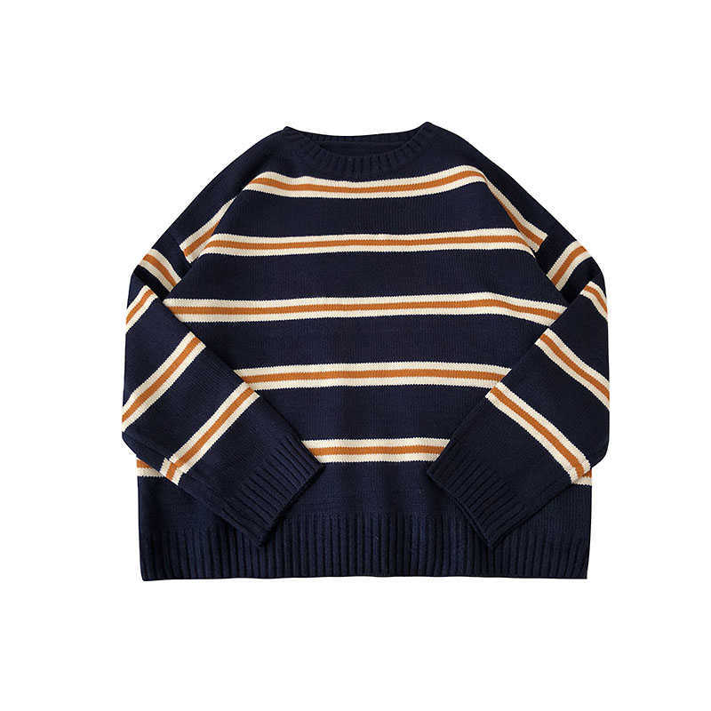 Vintage Stripe Sweaters Women Loose Oversize Korean Style Pullover Top Autumn Winter Long Sleeve Knitted Sweater Femme 210918