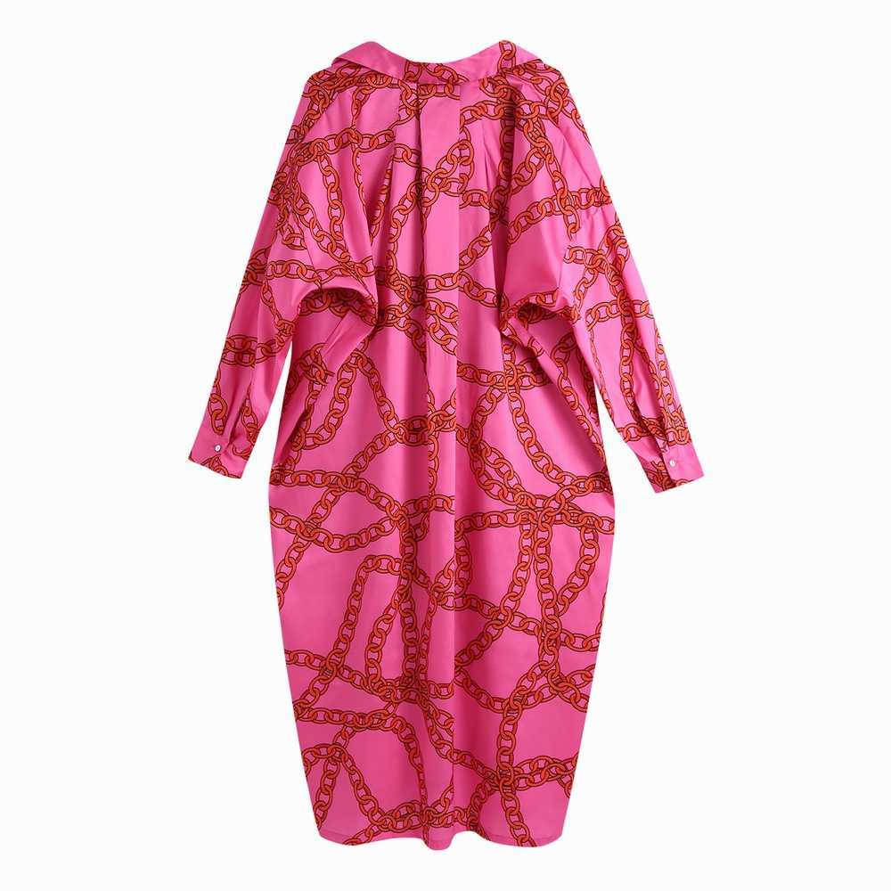 Wide Women Dress Spring Fashion Vintage Chains Prints Full Sleeve Modern Lady Loose Dresses 210602