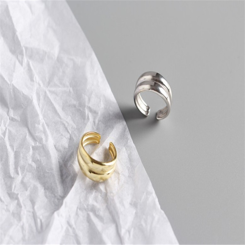 Authentic 925 Sterling Silver Open Rings For Women Double Layer Irregular Wide Adjustbale Ring Statement Jewelry