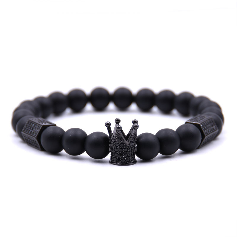 Crown micro inlaid Zircon Bracelet 3 * 6 row hexagonal copper inlaid Zircon Bracelet volcanic stone frosted Bracelet
