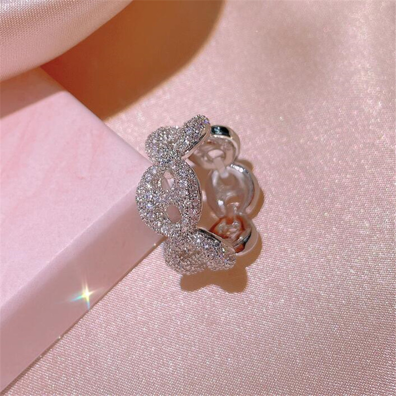 Unique Wedding Rings: Sterg Sier, Gold Fill Pave White Sapphire CZ Dia Gemstone Eternity Women's k Chain