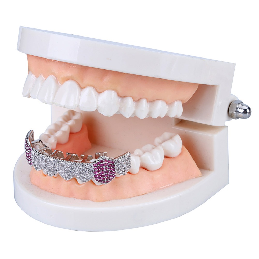 New Wolf Tide Hip Hop Grills Gold Silver Color Iced Out Micro Pave Full CZ Teeth Grillz Bottom Grills Charm for Men Women Jewelry party punk gifts bod