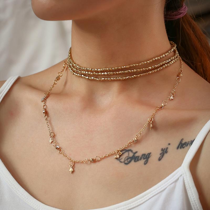 Chains Jewelry Multilayer Clavicle Chain With Diamonds And Stars Handmade Awning Star Beaded Necklace