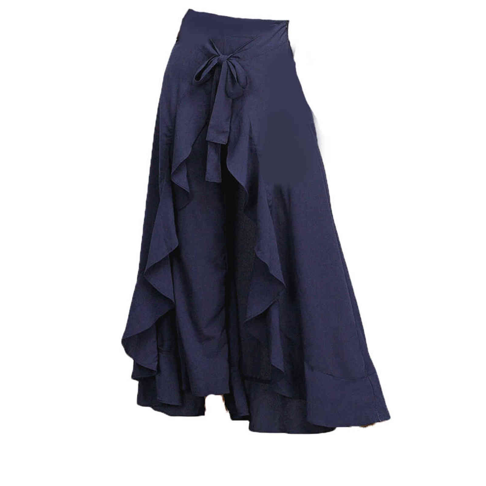 Women Pants Causal Ruffle Drawstring Trouser Elegant High Waist Irregular Loose Pure Color Autumn Female Pant Skirt 211115