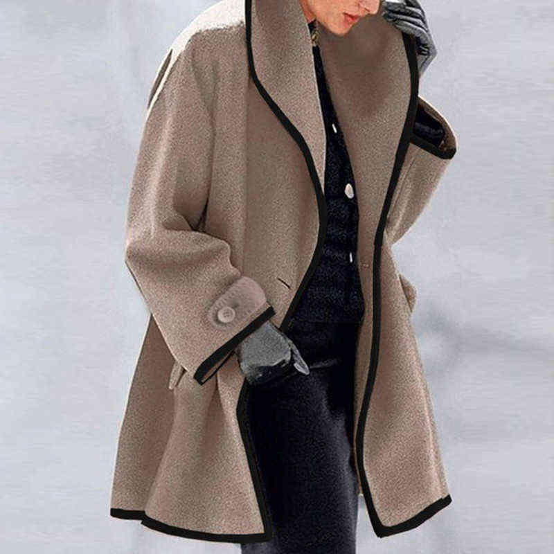 Large Size Womens Winter Wool Coat Men Casual Trench Jacket Solid Color Long Sleeve Chic Outerwear Ladies Overcoat Autumn Coat 211130