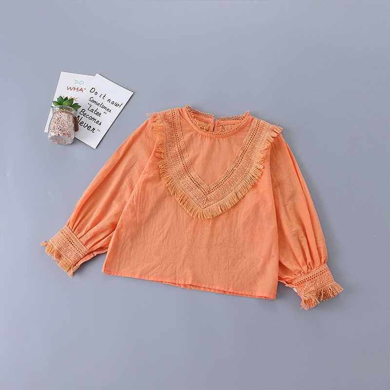 2-7 years high quality girl clothing set autumn fashion casual orange solid shirt + denim pant kid children 210615