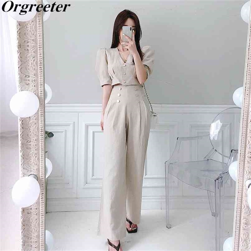 Wide leg Pants Suit Women Summer Elegant Puff sleeve Cardigan Cropped Top With High waist Trousers OL Two piece Sets 210602, Khaki
Wide leg Pants Suit Women Summer Elegant Puff sleeve Cardigan Cropped Top With High waist Trousers OL Two piece Sets 210602, Khaki