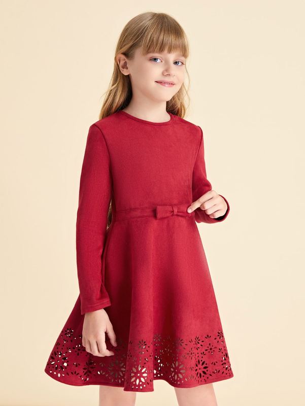 Girls Laser Cut Bow Front Dress SHE