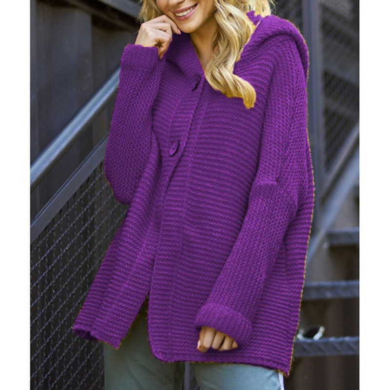 Fall Fashionable Sweaters Female Cardigan Single Breasted Hooded Black Knitted Ladies Casual Loose Winter Women Sweater 210604