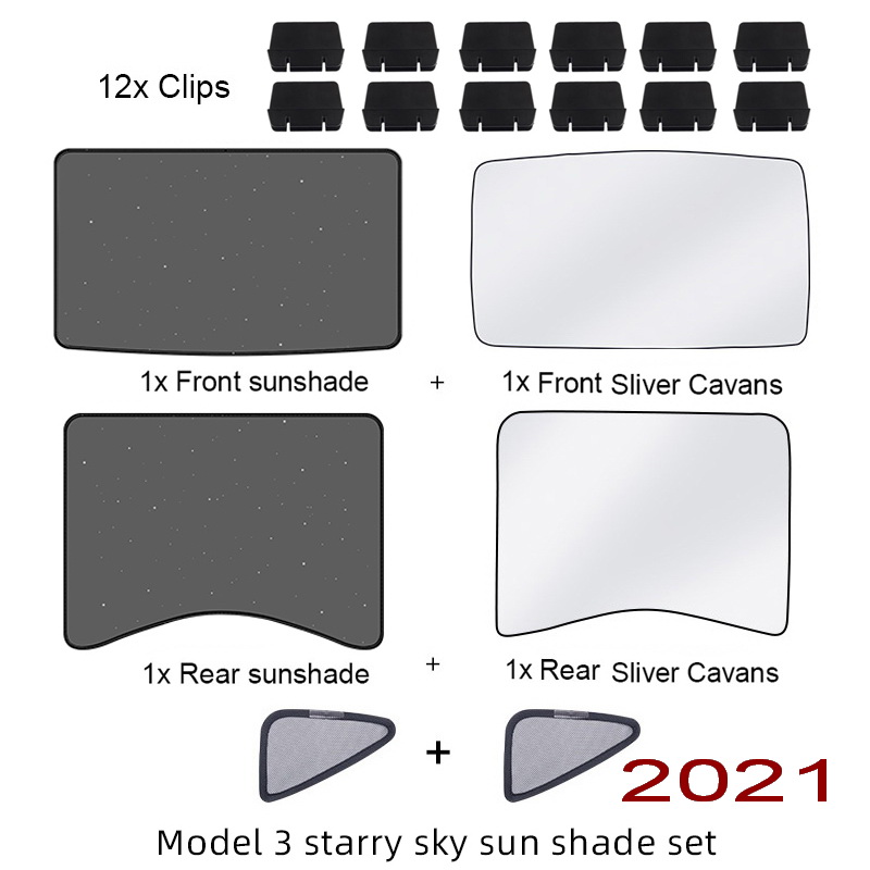6pcs/set Car Sun Shades Glass Roof Sunshade for Tesla Model 3 2021 Front Rear Sunroof Triangle Windshield Skylight Blind Shading Net