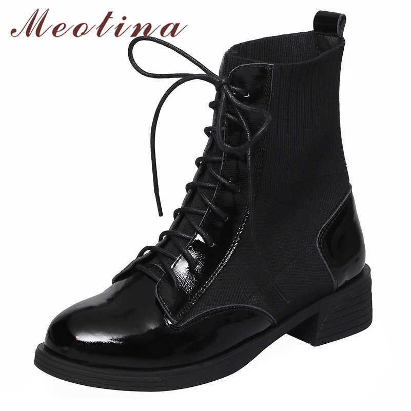 Meotina Women Ankle Boots Winter Natural Genuine Leather Thick Heels Short Boots Stretch Lace Up Ladies Shoes Autumn Size 33-43 210608, Black
Meotina Women Ankle Boots Winter Natural Genuine Leather Thick Heels Short Boots Stretch Lace Up Ladies Shoes Autumn Size 33-43 210608, Black