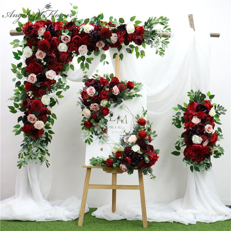 Decorative Flowers & Wreaths 140CM Custom Burgundy Wine Red Artificial Flower Wall Garland Table Centerpiece Wedding Backdrop Decor Party Co