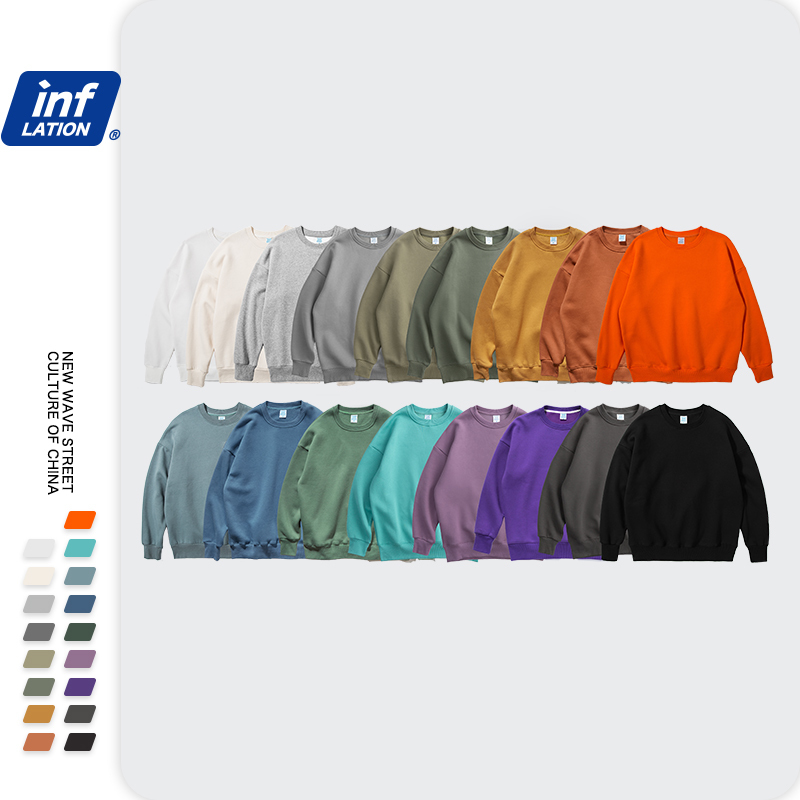 INFLATION Winter Men Thick Fleece Sweatshirt Unsex Hip Hop Multi-color Sweatshirt Men Solid Basic Winter Sweatshirts 166W17 201126