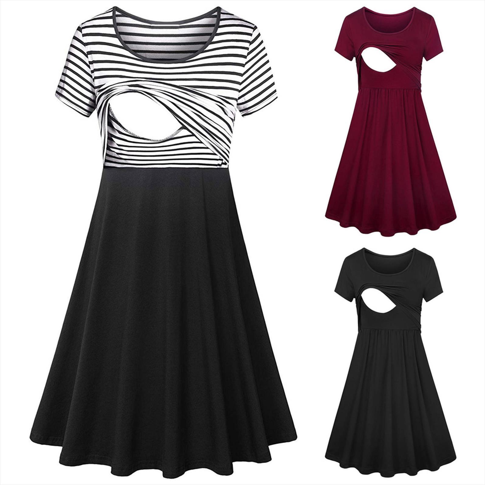 summer maternity fashion pure color women dresses stripe stitching short sleeve casual home nursing robe femme, Black;gray
summer maternity fashion pure color women dresses stripe stitching short sleeve casual home nursing robe femme, Black;gray