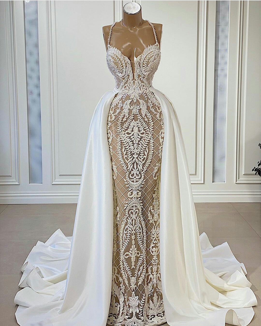 Newest Mermaid Wedding Dresses With Detachable Full Lace Appliques Beach Bridal Gowns Boho Custom Made Sweep Train Vestido De Novia