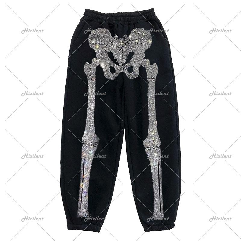Men's Pants Rhinestone Bone Y2k Grunge Hip Hop Punk Harajuku Jogging Sports Casual Sportswear Training
