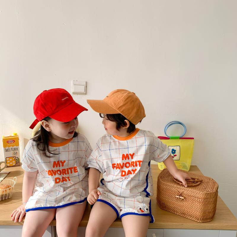 Clothing Sets Children Clothes Twins 2021 Korean Short Sleeve T-shirt + Shorts Boys 2pcs Suit Or Girls' Dress 1-7T Kids