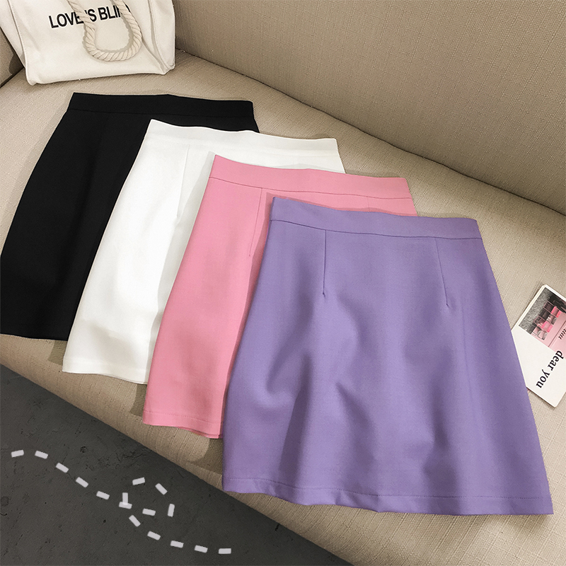 HELIAR Women Skirts Preppy Style A-line High-waist Split Mini Skirts Women Solid Elegant Casual OL Skirts For Women 2021 Spring 210309