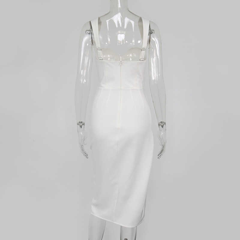 DEAT Women Spring Summer White Pleated Sexy Sleeveless Asymmetrical Temperament Fashion Sling Dresses ML762 210709