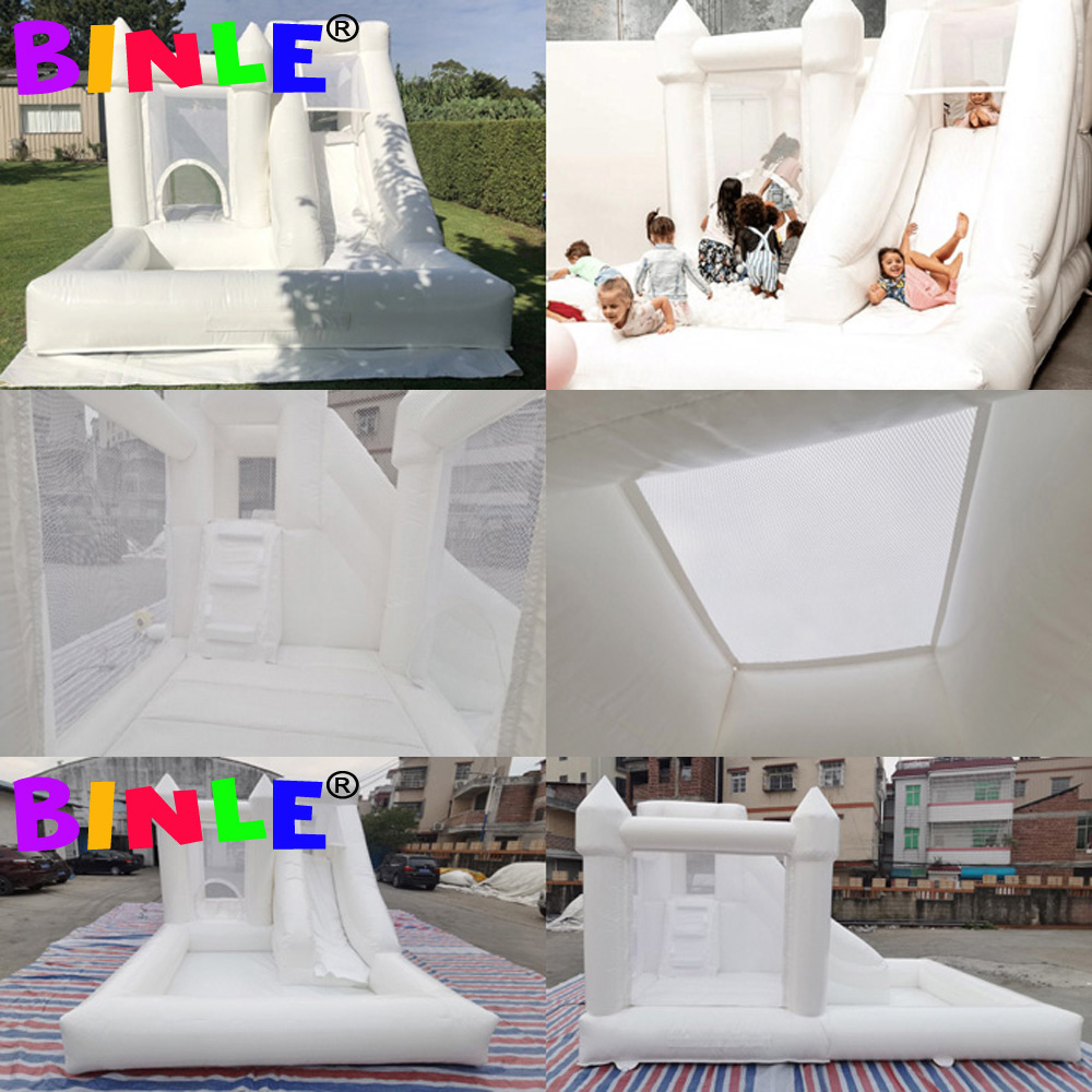 Wedding White inflatable bouncy castle with slide and ball pit moon bounce house jumping bouncer children's trampoline blower included for outdoo