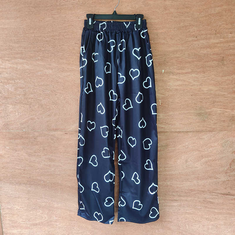 MINGLIUSILI Hip Hop Wide Leg Pant Vintage Korean Style Trousers Women Fashion Spring Harajuku Heart Print Women Pants 211006