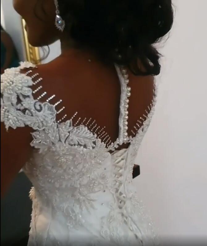 Arabic Aso Ebi Luxurious Lace Mermaid Wedding Dresses 2021 Off Shoulder Beaded Lace-up Sheer Neck Plus Size African Bridal Gown