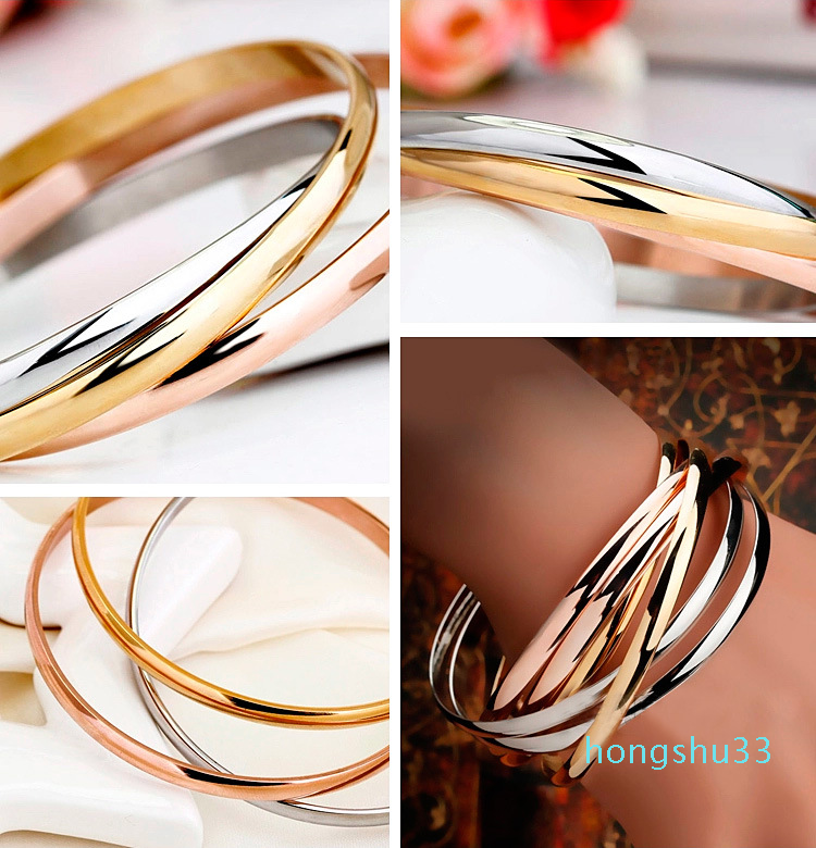 high quality steel love jewelry tricolor ladies bangle bracelet for modern women bracelet gift with velvet bag