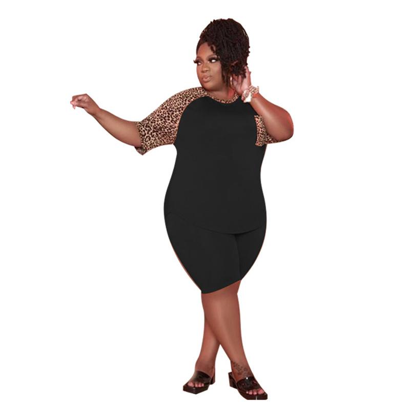Plus Size Tracksuits Summer Casual Two Piece Set Women Clothes Leopard Splice Short Sleeve Pullover Top And Pants Suit Fashion Loose Outfit, Black
Plus Size Tracksuits Summer Casual Two Piece Set Women Clothes Leopard Splice Short Sleeve Pullover Top And Pants Suit Fashion Loose Outfit, Black