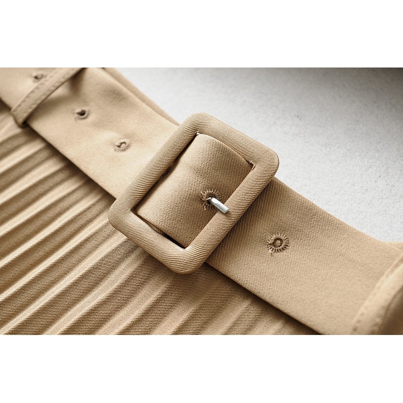 Women Pleated Skirt Spring New Fashion Belt Zipper Fly Modern Lady Long Skirts T200324