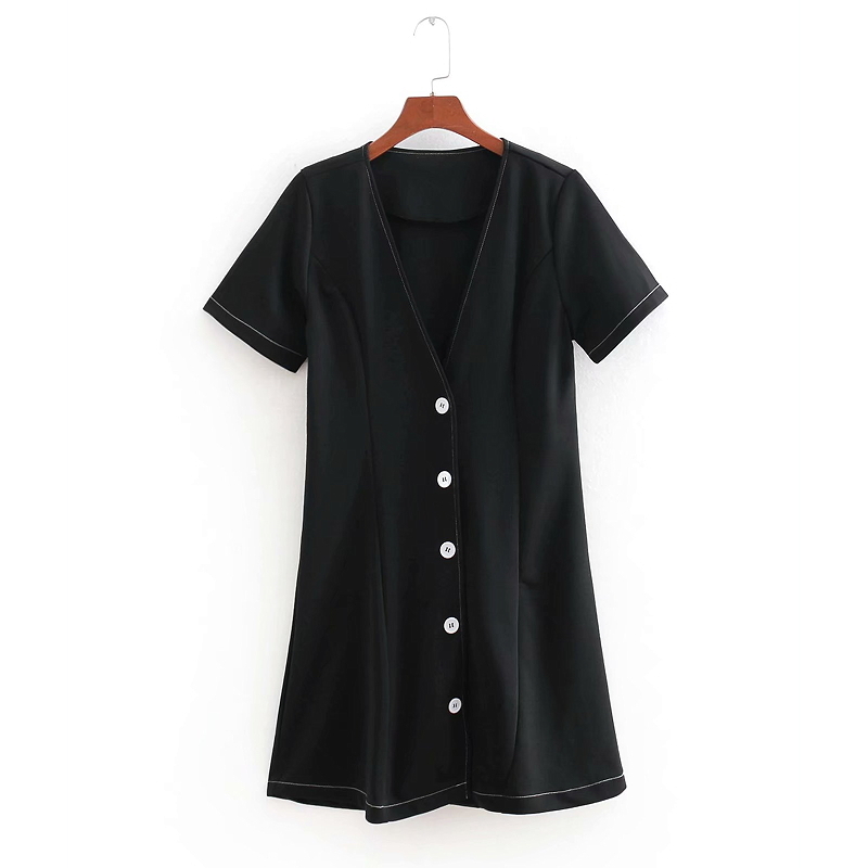 new autumn vintage deep v neck black white color ruffles mini women dress elegant chic vestidos casual slim buttons dress, Black;gray
new autumn vintage deep v neck black white color ruffles mini women dress elegant chic vestidos casual slim buttons dress, Black;gray