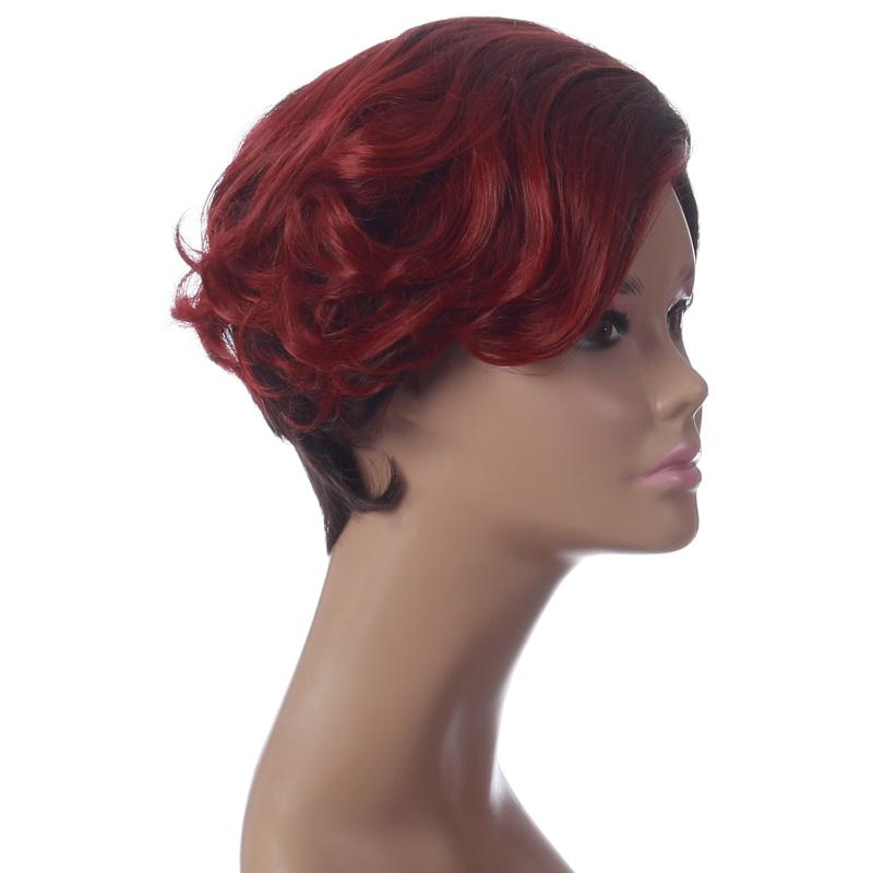Synthetic Wigs Short Curly For Black Women With Bangs Natural And Wine Red Hair Daily Use Heat Resistant Fiber Wig