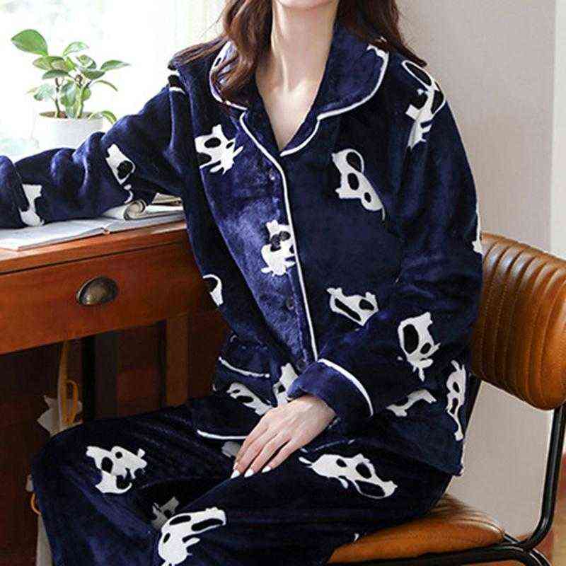 ZITY Winter Pajamas Set Women Sleepwear Warm Flannel Long Sleeves Pajamas Pink Cute Animal Homewear Thick Home Suit 211109