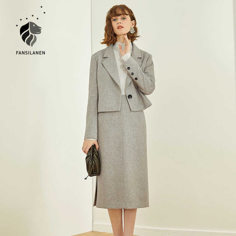 FANSILANEN Wool 2 piece set women blazer suit Office lady elegant skirt matching sets Autumn winter female pants outfit 210607
FANSILANEN Wool 2 piece set women blazer suit Office lady elegant skirt matching sets Autumn winter female pants outfit 210607