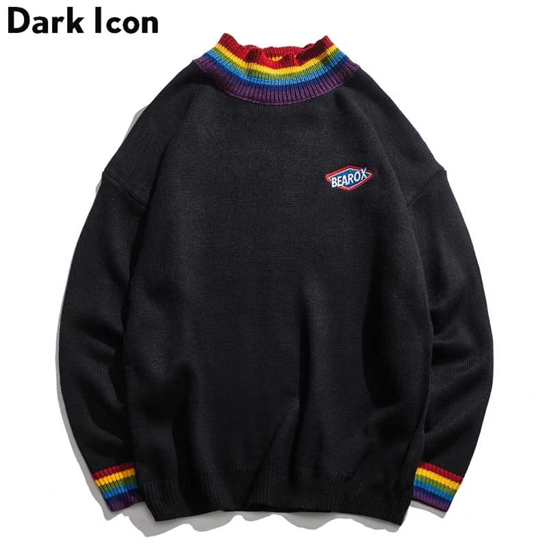 DARK ICON Rainbow Collar Pullover Men's Sweater Winter Loose Style Sweater for Men High Street Sweaters Black White 211018, Black sweater
DARK ICON Rainbow Collar Pullover Men's Sweater Winter Loose Style Sweater for Men High Street Sweaters Black White 211018, Black sweater