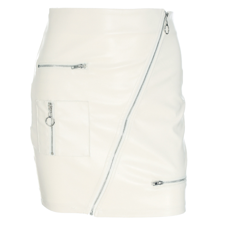 Rapwriter Fashion Solid Ring Zipper Pencil PU Skirts Women Casual High Waist Pocket Leather Mini Sexy Skirt Saias falda 210311