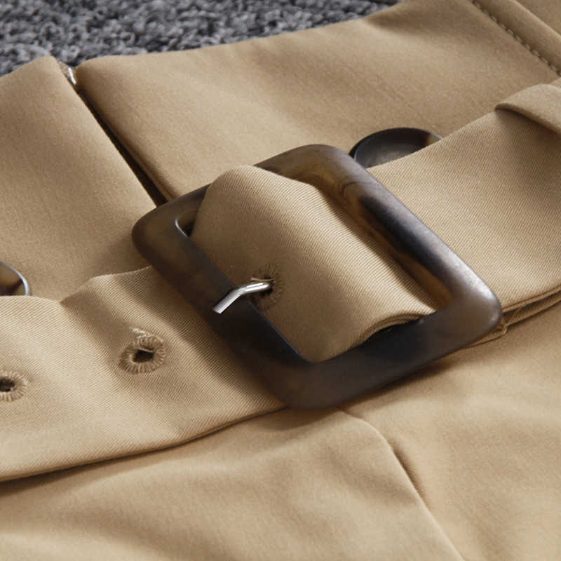 [EAM] High Waist Brown Bandage Asymmetrical Pleated Temperament Half-body Skirt Women Fashion Spring Autumn 1S464 210619