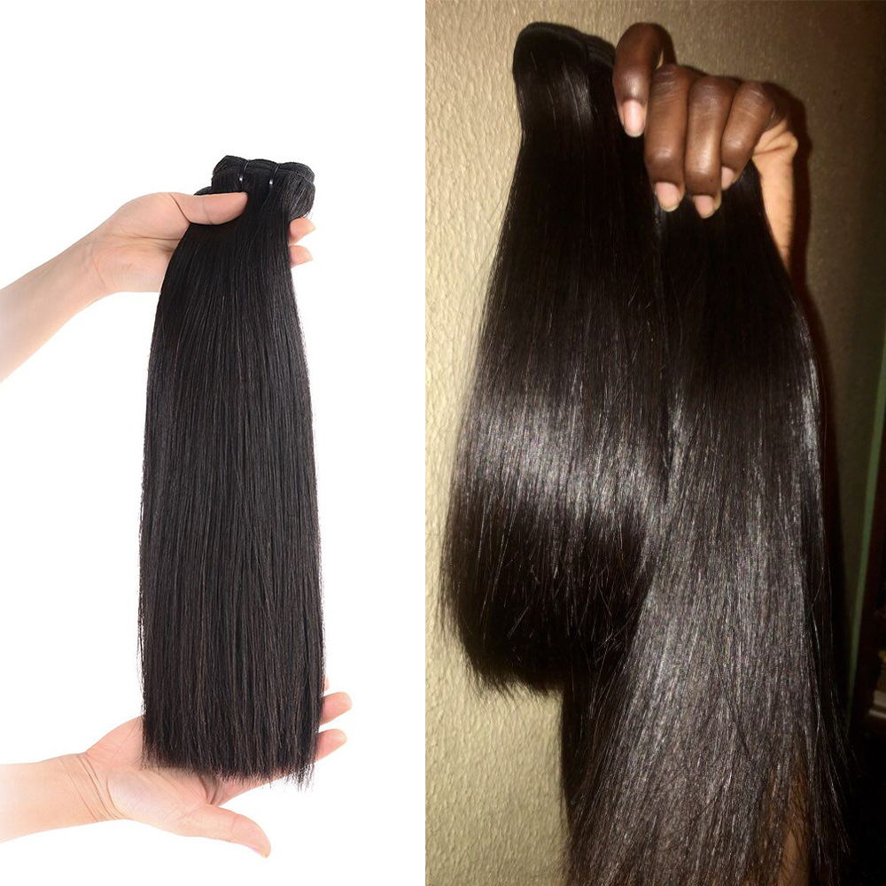 Double Drawn Bone Straight Human Vrigin Hair Weaves 1 Bundles Thick Ends