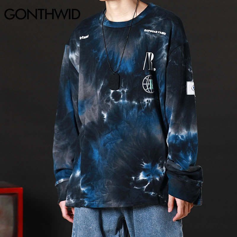 GONTHWID Casual Loose Tie Dye Pullover Hoodies Sweatshirts Mens Hip Hop Hipster Punk Rock Streetwear Hoodie Fashion Jumper Tops 201020