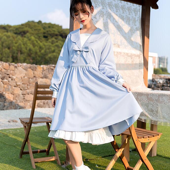 Casual Dresses Japanese College Style Sweet Lolita Dress Vintage Sailor Collar High Waist Victorian Kawaii Girl Gothic Op Loli Cos, Blue 
Casual Dresses Japanese College Style Sweet Lolita Dress Vintage Sailor Collar High Waist Victorian Kawaii Girl Gothic Op Loli Cos, Blue