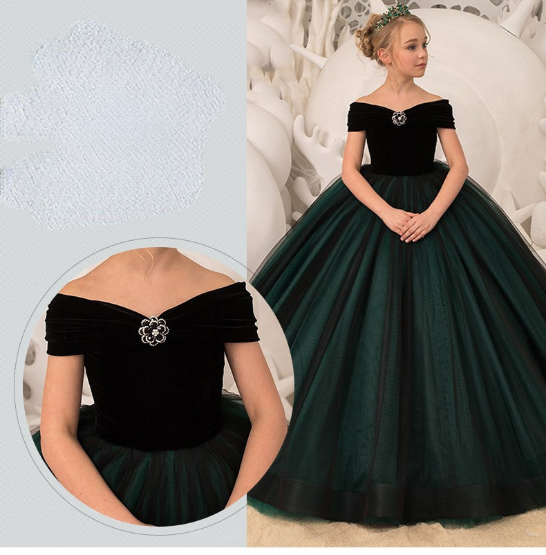 Lovely Blush green Long Flower Girl Dresses for Wedding Sparkly Sequin Crystals Ruffles Tulle Bow 2021Custom Made Girls Pageant Dress