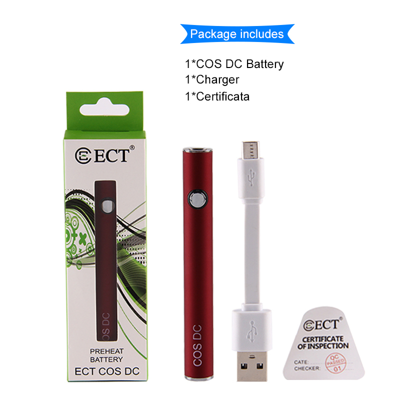 Original ECT COS DC Vape Pen e cigarette Preheat Battery Kits Oil Vaporizer Preheating Batteries 380mah Many colors are available packaging 510
Original ECT COS DC Vape Pen e cigarette Preheat Battery Kits Oil Vaporizer Preheating Batteries 380mah Many colors are available packaging 510
