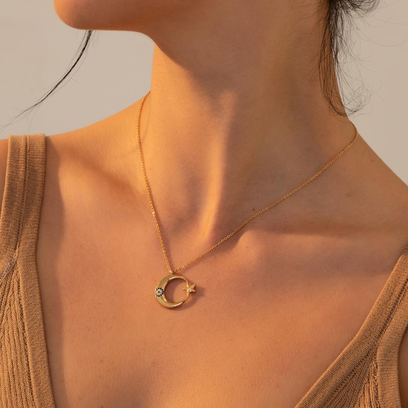 Chains Simple Design Geometric Moon Star Choker Necklace For Women Fashion Turkish Eye Blue CZ Crystal Pendant Jewelry Gifts
Chains Simple Design Geometric Moon Star Choker Necklace For Women Fashion Turkish Eye Blue CZ Crystal Pendant Jewelry Gifts