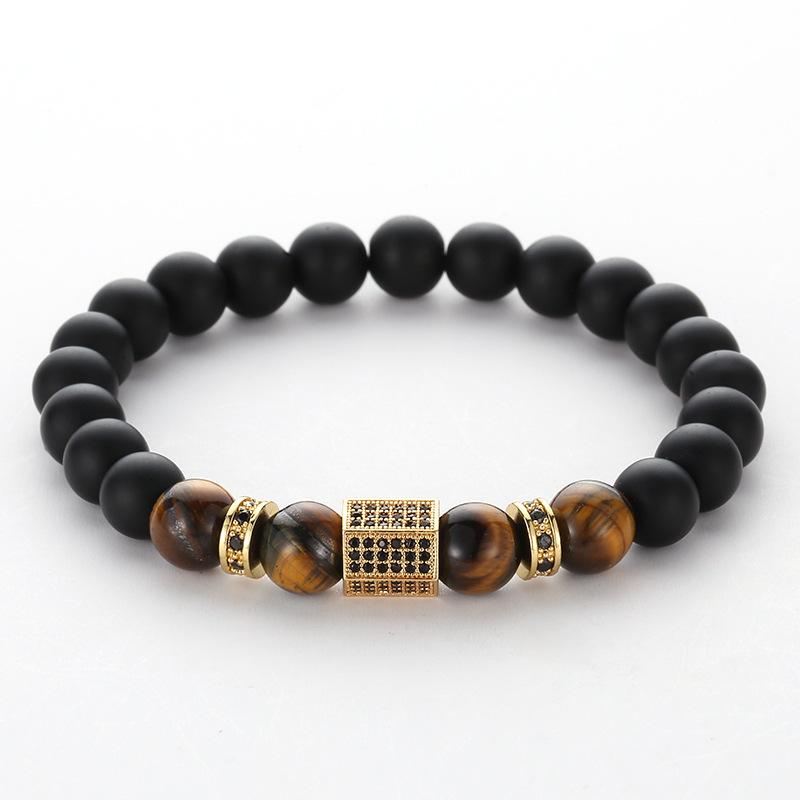 Beaded, Strands Vintage Design African CZ Charm Stretch 8MM Tiger Eye Shiny Black Beads Bracelets Making DIY For Boy Men's Jewelry