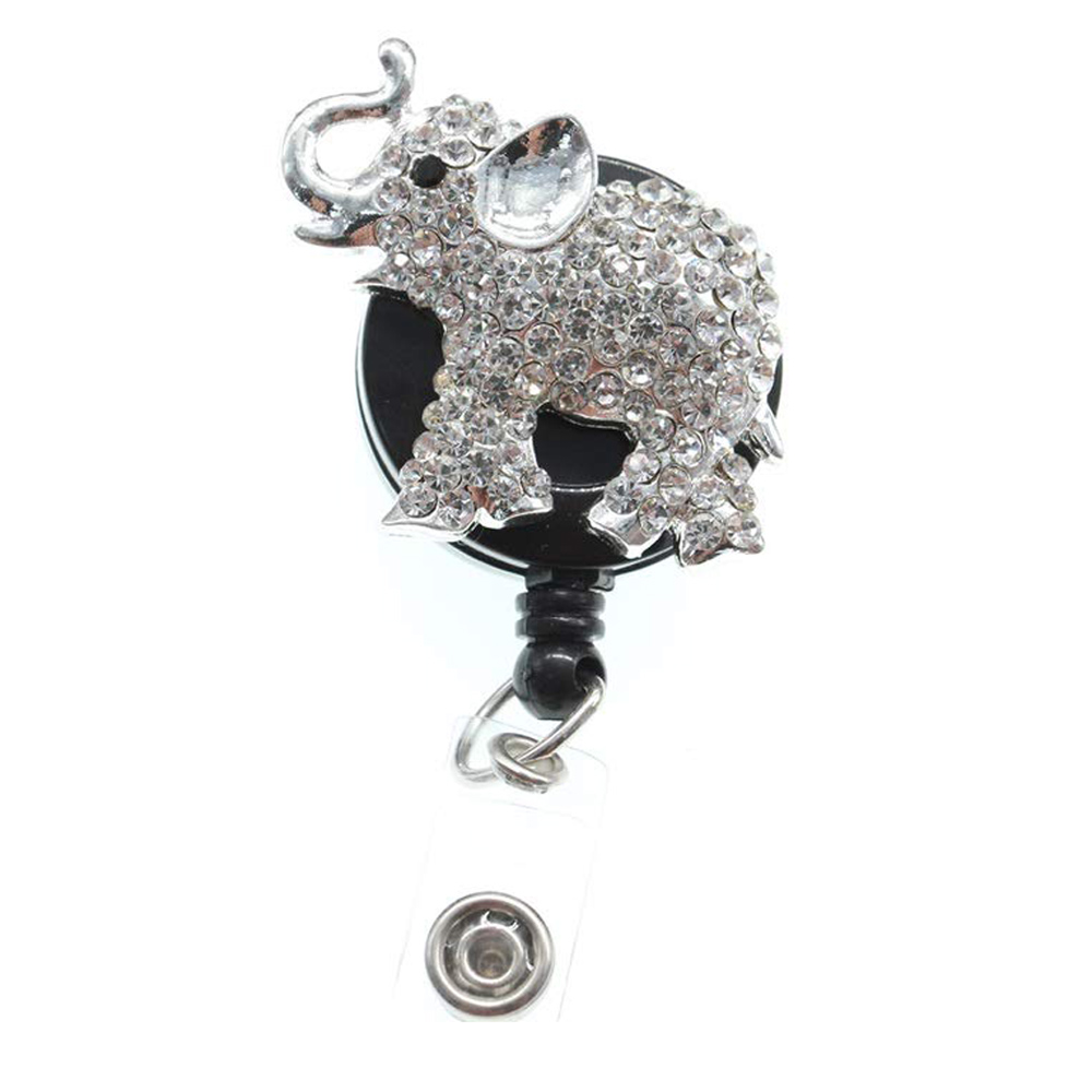 Fashion Key Rings Pink Blue Crystal Rhinestone Animal Elephant Retractable ID Name Tag Badge Reel Clip