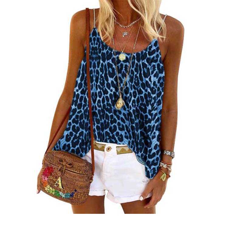 Summer Leopard Sleeveless T Shirt Women O-neck Off Shoulder Plus Size Fashions Tshirt Streetwear Vintage Tee Shirt Femme 210608, Blue 
Summer Leopard Sleeveless T Shirt Women O-neck Off Shoulder Plus Size Fashions Tshirt Streetwear Vintage Tee Shirt Femme 210608, Blue