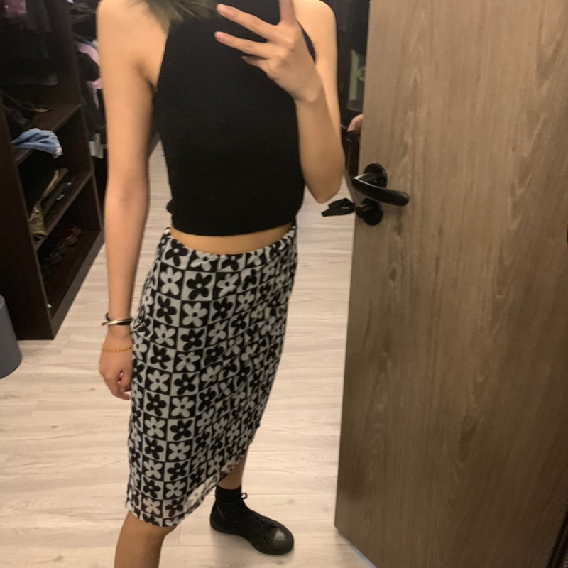 Chic Street Girls Y2k Style Daisy Skirt Women 90s Vintage Mesh Midi Skirts Female Harajuku High Waist Sexy Bodycon Skinny Skirt 210309