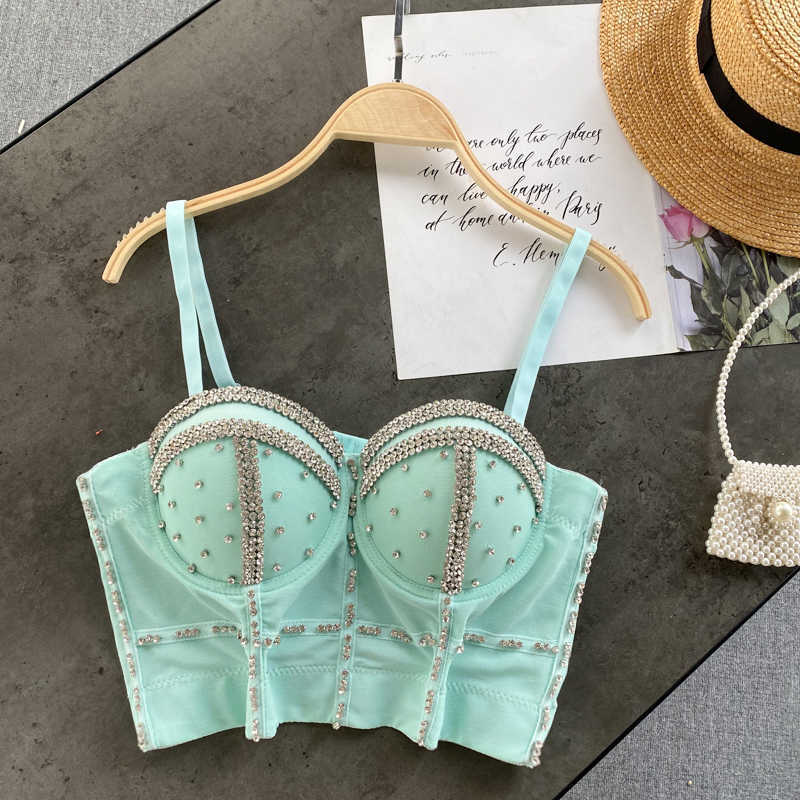 Lady Fashion High Street Chest Wrapped Padded Vest Beads Sexy Sleeveless Bustier Crop Tops Women Party Clothings Q201 210625