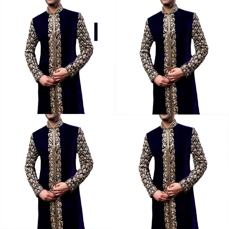 Ethnic Clothing Middle East Men Jacket Muslim Abaya Dubai Man Jubba Thobe Pakistan Floral Print Stand Collar Overcoat Male Fashion Ou
