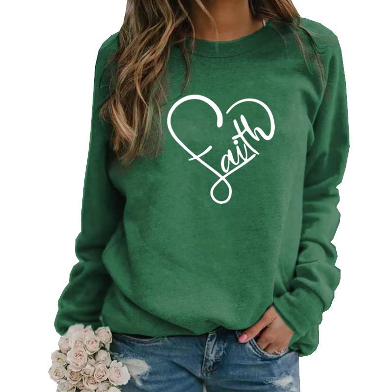Hoodies For Women Long Sleeve Round Neck Hoodies Faith Letters Print Women Kawaii Sweatshirt Femmes Sweatshirts Hoody Youth 201216