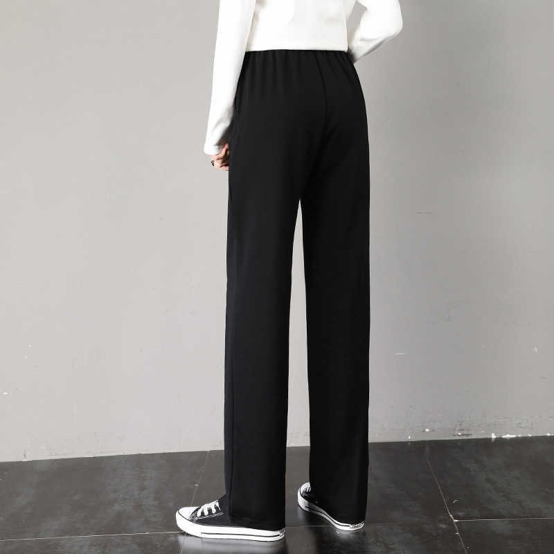 Spring Autumn High Waist Lace Up Wide Leg Trousers Ladies Loose Straight Casual Joggers Sweatpants For Women Black Harem Pants 210604